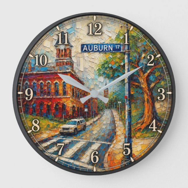 Auburn Alabama Artistic Downtown  Large Clock (Front)
