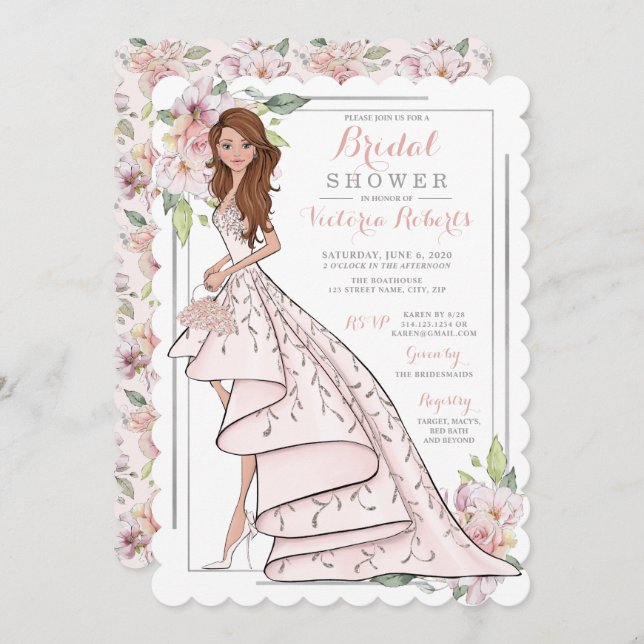 Auburn Bride in Gown Bridal Shower Invitation (Front/Back)