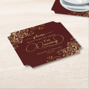 Auburn Brown & Gold Don't Take My Drink Wedding Paper Coaster