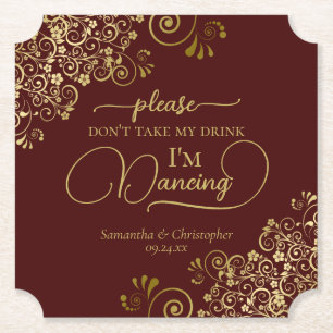 Auburn Brown & Gold Don't Take My Drink Wedding Paper Coaster