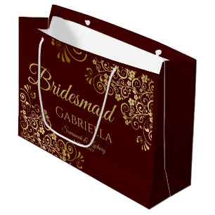 Auburn Brown & Gold Lace Elegant Bridesmaid Large Gift Bag