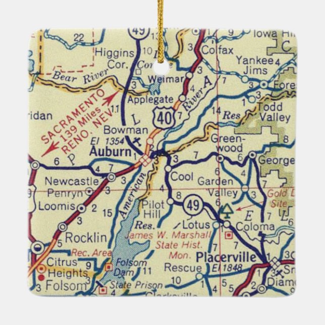Auburn CA Vintage Map Ceramic Ornament (Back)