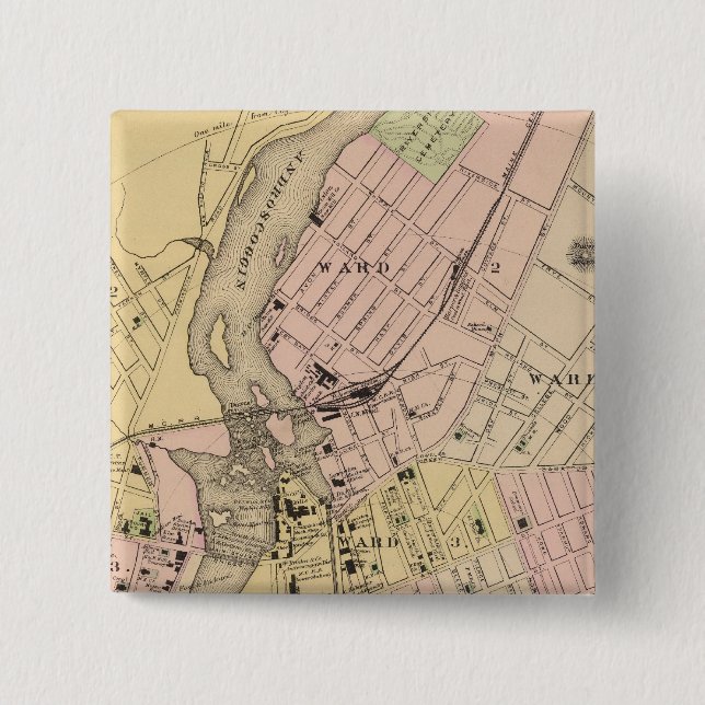 Auburn, Lewiston Map 15 Cm Square Badge (Front)