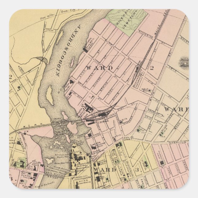 Auburn, Lewiston Map Square Sticker (Front)