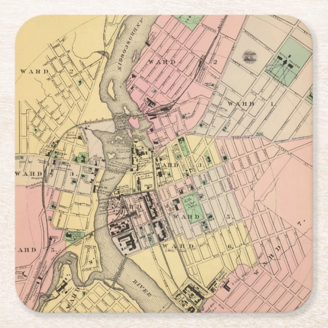 Auburn, Lewiston Square Paper Coaster (Front)