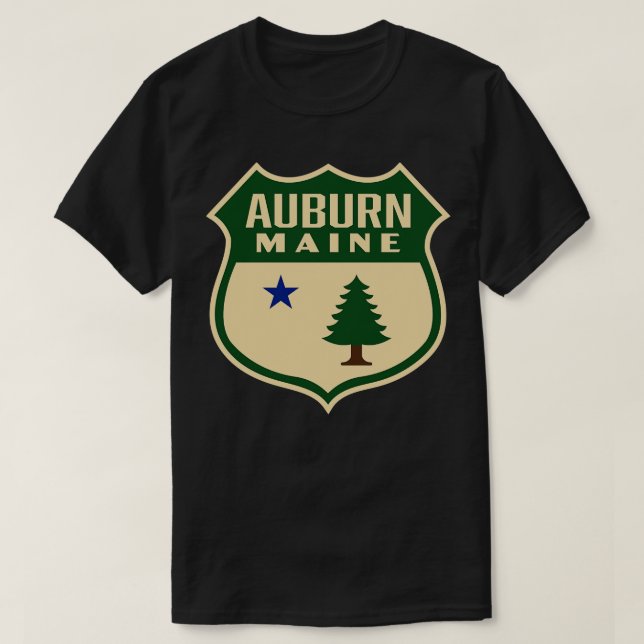 Auburn Maine Retro Pine Tree Shield Green T-Shirt (Design Front)