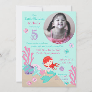 Auburn Mermaid Fifth Birthday Invitation