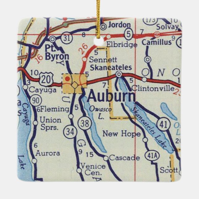 Auburn NY Vintage Map Ceramic Ornament (Back)