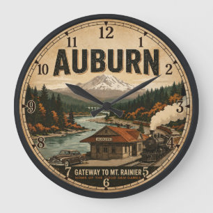 Auburn Washington Mt. Rainier Vintage Travel Art Large Clock