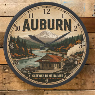 Auburn Washington Mt. Rainier Vintage Travel Art Large Clock