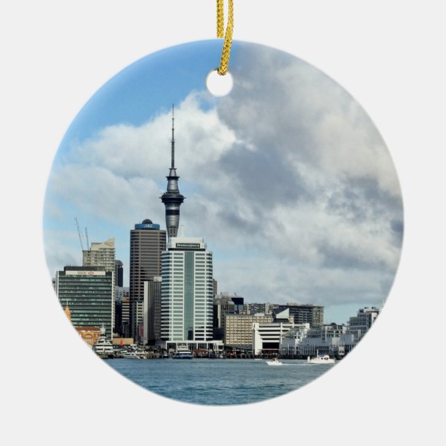 Auckland Cityscape Ceramic Tree Decoration (Front)