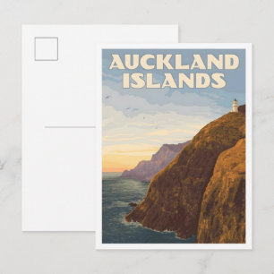 Auckland Islands Vintage Art Travel Postcard