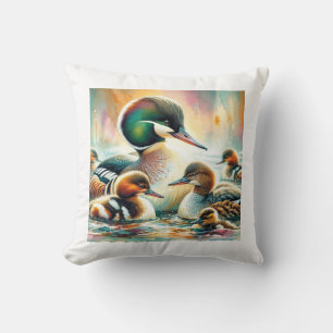 Auckland mergansers 030624AREF111 - Watercolor Cushion