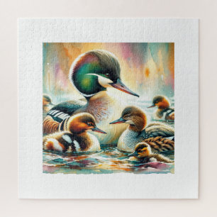 Auckland mergansers 030624AREF111 - Watercolor Jigsaw Puzzle