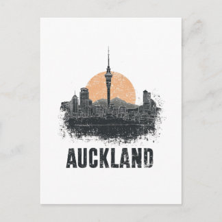 Auckland New Zealand City Skyline Vintage Travel Postcard