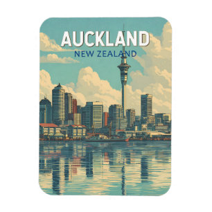 Auckland New Zealand Illustration Travel Art Retro Magnet