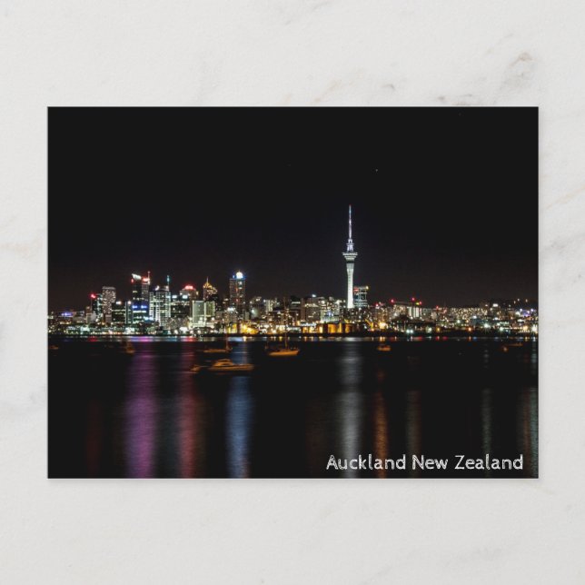 Auckland New Zealand Night Skyline Postcard (Front)