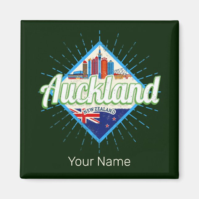 Auckland New Zealand retro skyline vintage Magnet (Front)