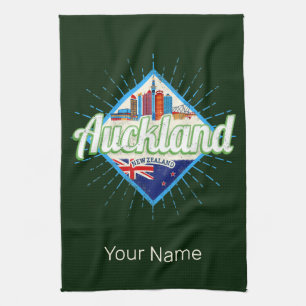 Auckland New Zealand retro skyline vintage Tea Towel