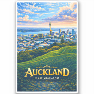 Auckland New Zealand Skyline Illustration Travel