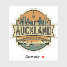 Auckland New Zealand Skyline Vintage Travel Badge 