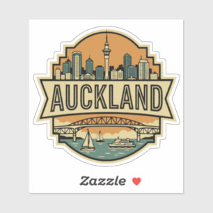 Auckland New Zealand Skyline Vintage Travel Badge 