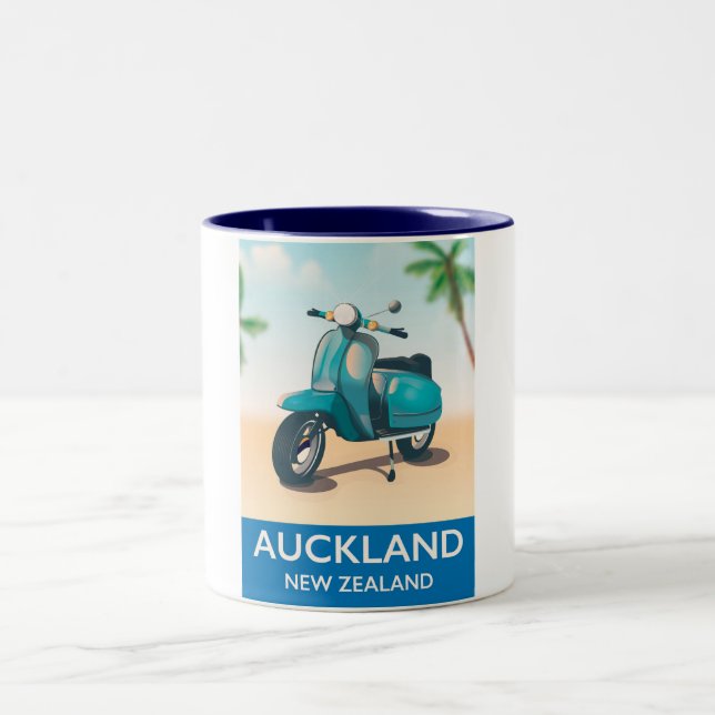 Auckland new zealand travel poster Two-Tone coffee mug (Center)