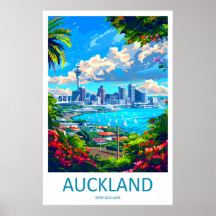 Auckland New Zealand Travel Poster Vintage Ski