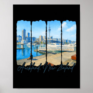 Auckland New Zealand Traveling Brushstroke Aucklan Poster