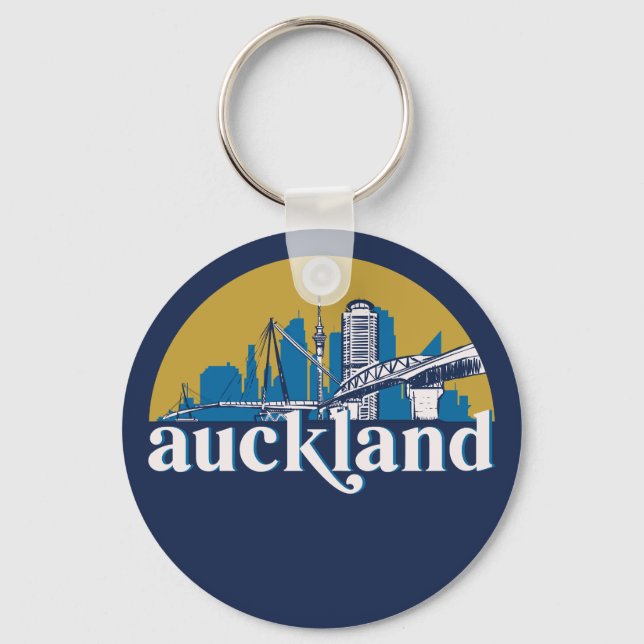 Auckland New Zealand Vintage City Skyline Key Ring (Front)