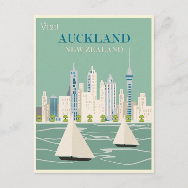 Auckland New Zealand Vintage Travel Postcard (Front)