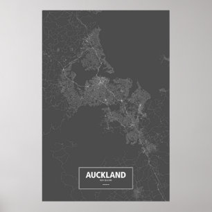 Auckland, New Zealand (white on black) Poster