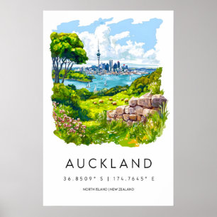 Auckland Watercolor Poster Auckland Travel Print