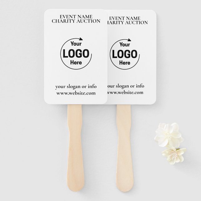 Auction Paddle | Charity Event Bid Modern Logo  Hand Fan (Front and Back)