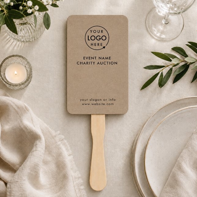 Auction Paddle | Charity Event Rustic Kraft Logo Hand Fan (Rustic charity auction paddle design for gala tables, bidding, and event branding)