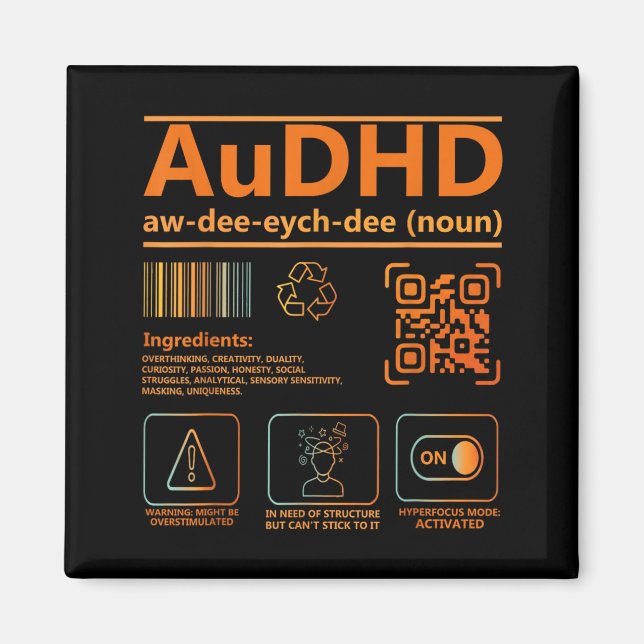 AuDHD Definition Neurodiversity Awareness Graphic Magnet (Front)