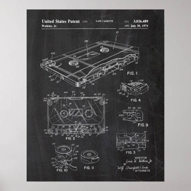 Audio Cassette Patent Poster (Front)