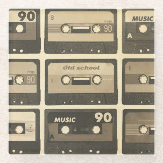 Audio Cassette, Retro Poster Hip-Hop. Glass Coaster