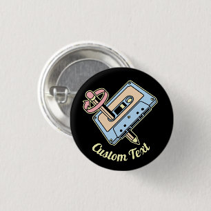 Audio Cassette with Pencil 3 Cm Round Badge
