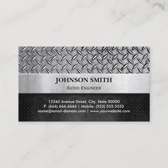 Audio Engineer - Diamond Metal Plate Business Card (Front)