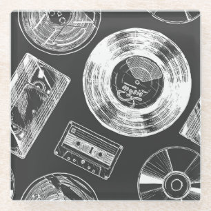 Audio-video carriers: diverse seamless pattern. glass coaster