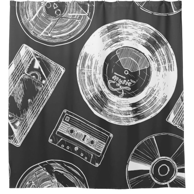 Audio-video carriers: diverse seamless pattern. shower curtain (Front)