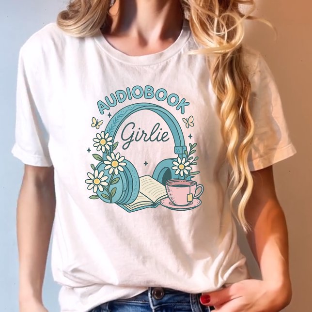 Audiobook Girlie Blue Books and Headphones T-Shirt (Creator Uploaded)