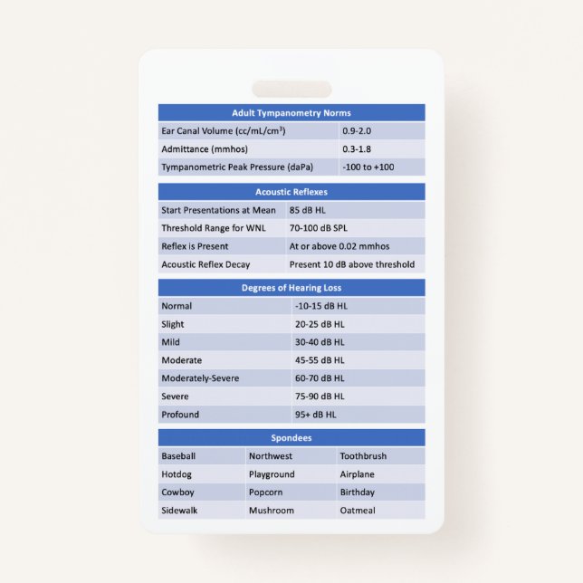 Audiology Badge Buddy/Reference Badge ID Badge (Front)