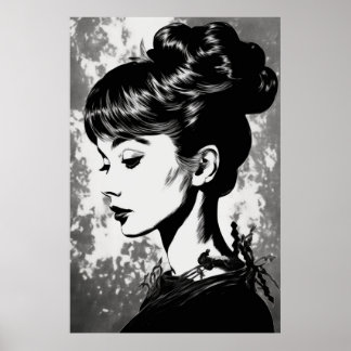 Audrey Hepburn Inspired Glamor Portrait Poster