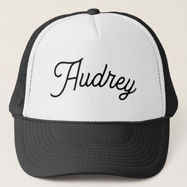 Audrey Name Hat Cap Black and White Neutral Classy (Front)