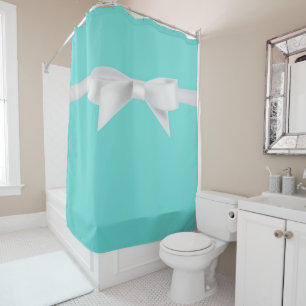 Audrey Teal White Bow Modern Glam Shower Curtain