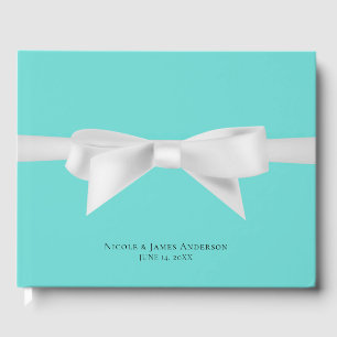 Audrey Teal White Bow Modern Glam Wedding Bridal Guest Book