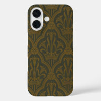 Audsley Vintage Gold Lily Crown Green Damask Art