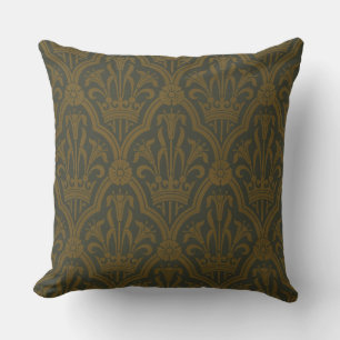 Audsley Vintage Gold Lily Crown Green Damask Art Cushion
